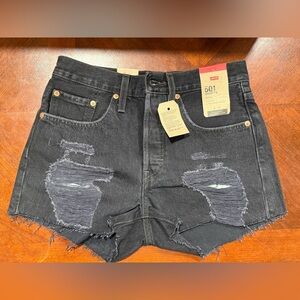 Levi's Black Distressed 501 Cutoff Jean Shorts